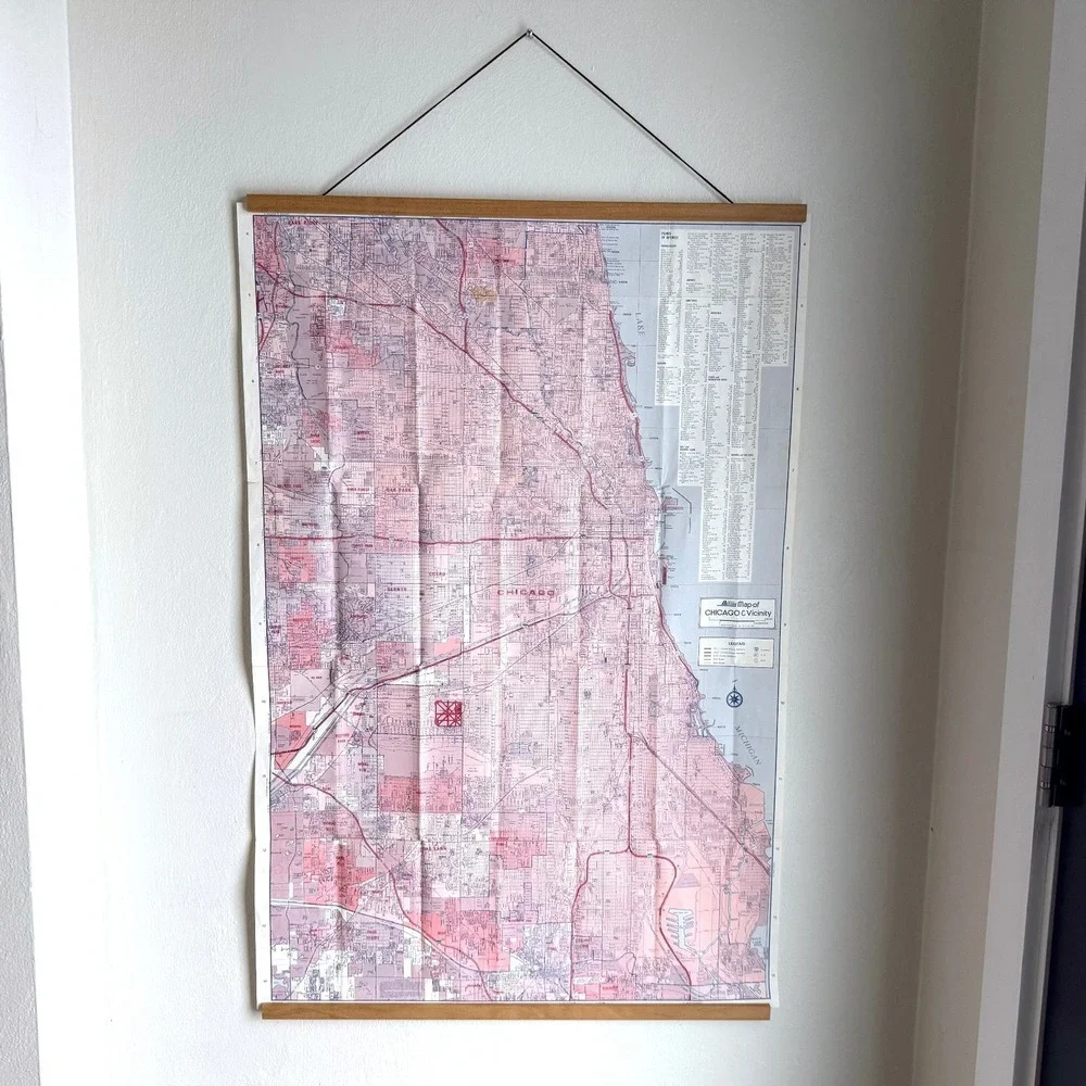 Vintage Greater Chicago Illinois Map, Large Wall Hanging Magnetic Poster Frame